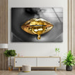 Black Woman with Gold Lips Glass Wall Decor for Living Room Spaces