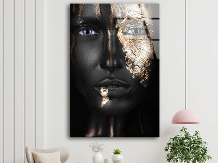 Black and Gold Woman Glass Wall Art