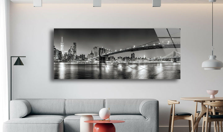 Brooklyn Bridge Black&White Glass Wall Art, picture on glass wall art, photos printed on glass