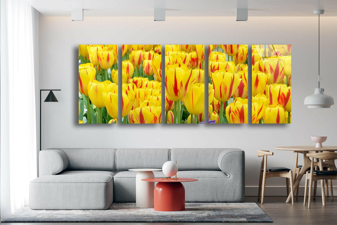 Yellow & Red Tulips Glass Wall Art, glass wall decor, glass wall art decor