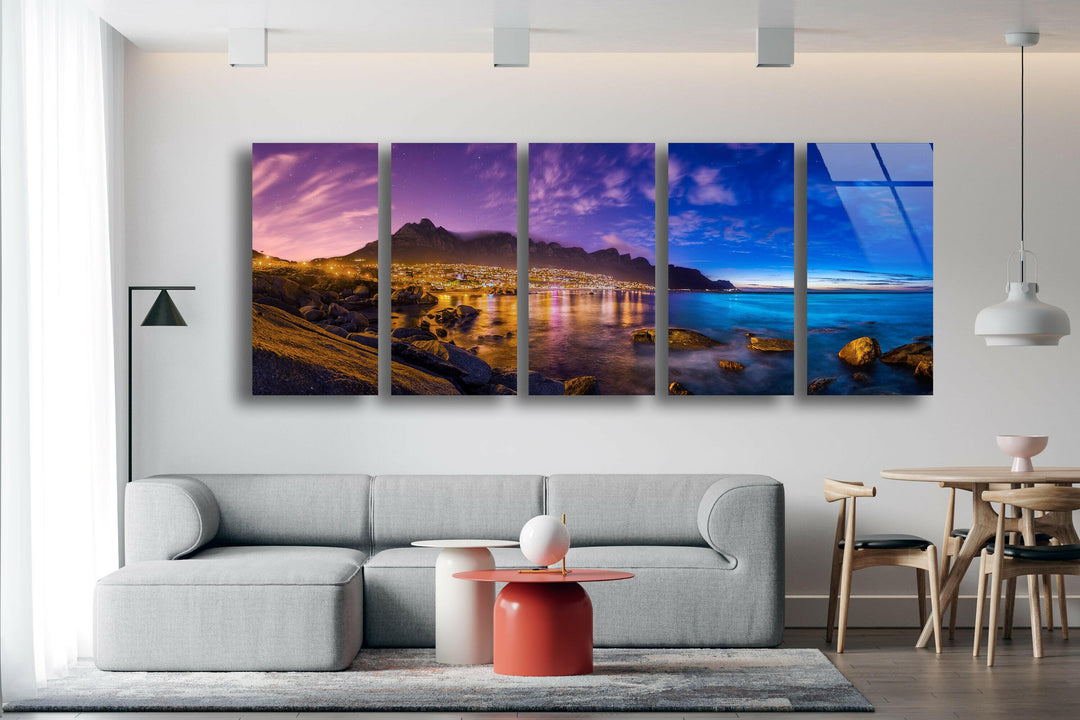 Cape Town Night Landscape Glass Wall Art, art glass wall art, glass wall art pictures