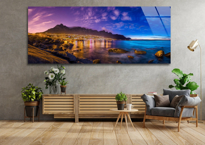 Cape Town Night Landscape Glass Wall Art, print on glass, glass printed photos