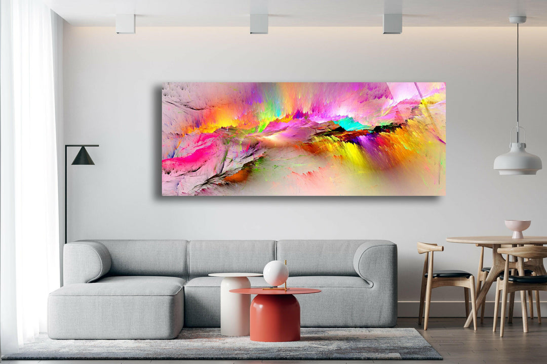 Pink Color Splash Abstract Glass Wall Art, large glass photo prints, glass wall photos