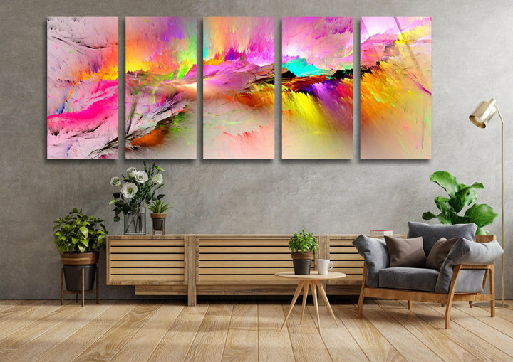 Pink Color Splash Abstract Glass Wall Art, custom glass pictures, glass art prints