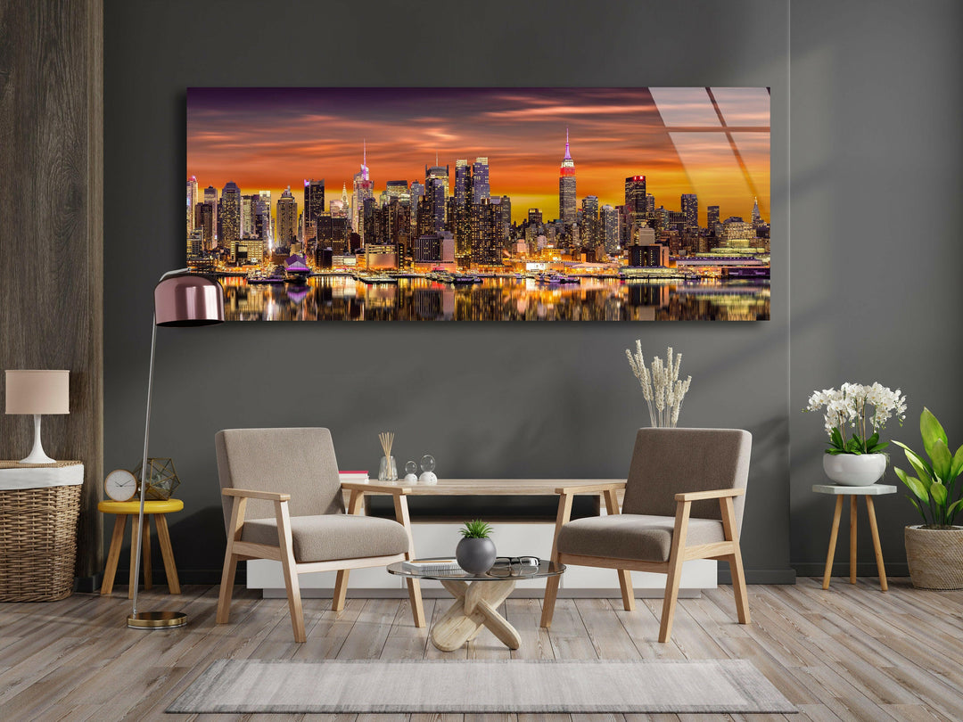 New York City Night Skyline Landscape Glass Wall Art, Glass Printing Wall Art, Print photos on glass