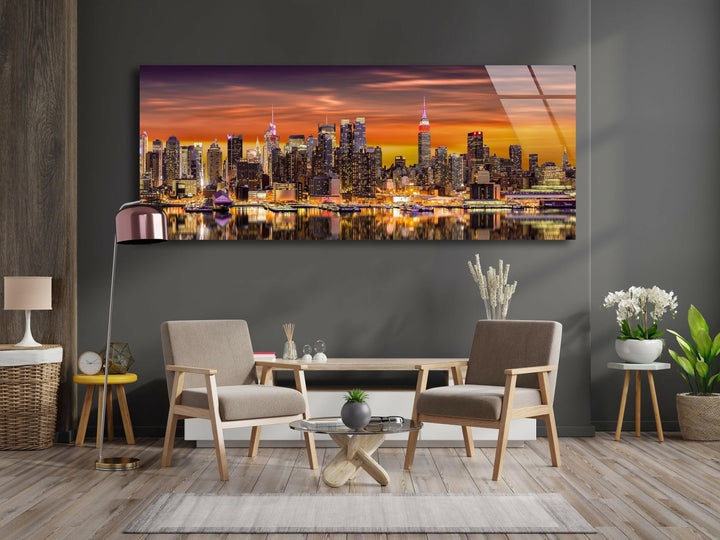 New York City Night Skyline Landscape Glass Wall Art, Glass Printing Wall Art, Print photos on glass