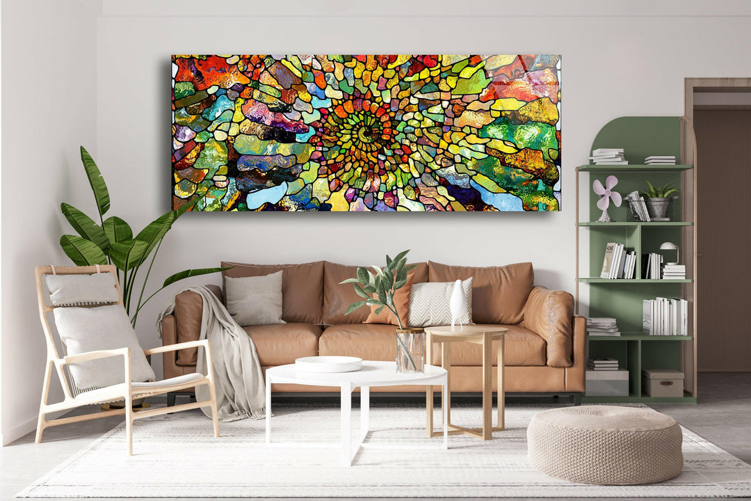 Colorful Abstract Stained Glass Wall Art, large glass photo prints, glass wall photos