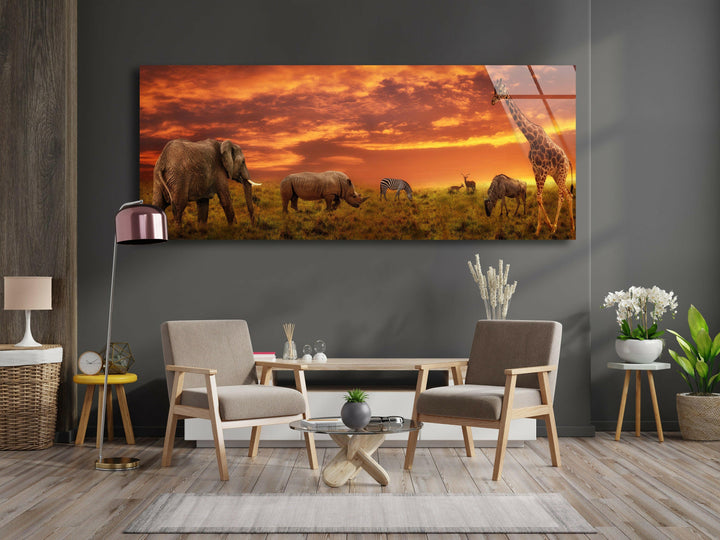 Safari Group Grazing At Sunset Glass Wall Art, Glass Printing Wall Art, Print photos on glass