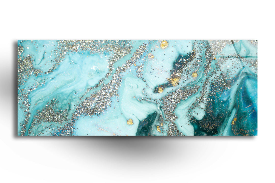 Blue, Silver Marble Abstract Glass Wall Art, glass pictures for Wall, glass prints wall art