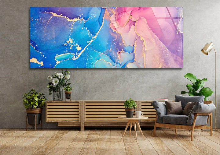 Pink, Blue Marble Abstract Glass Wall Art, art glass wall art, glass wall art pictures