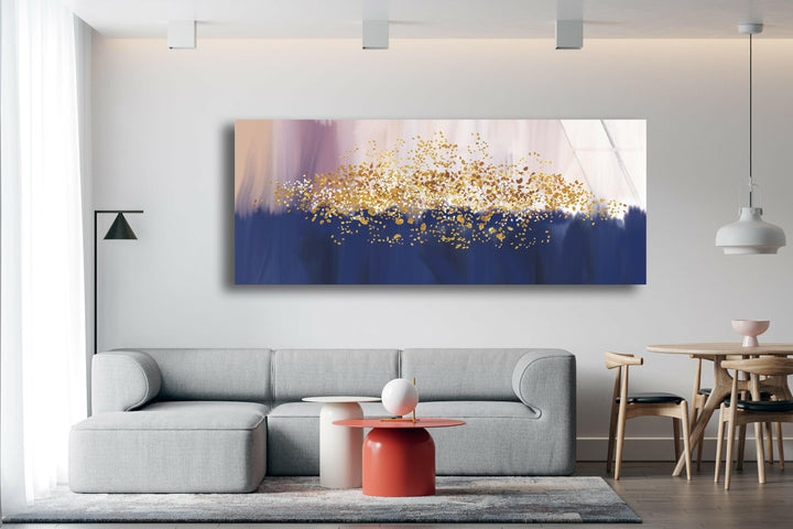 Navy Blue&Gold Abstract Glass Wall Art, custom glass pictures, glass art prints