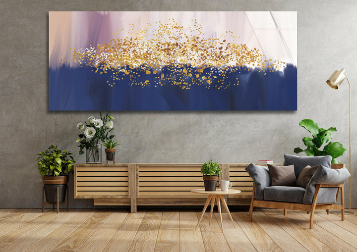 Navy Blue&Gold Abstract Glass Wall Art, photo print on glass, prints on glass wall art