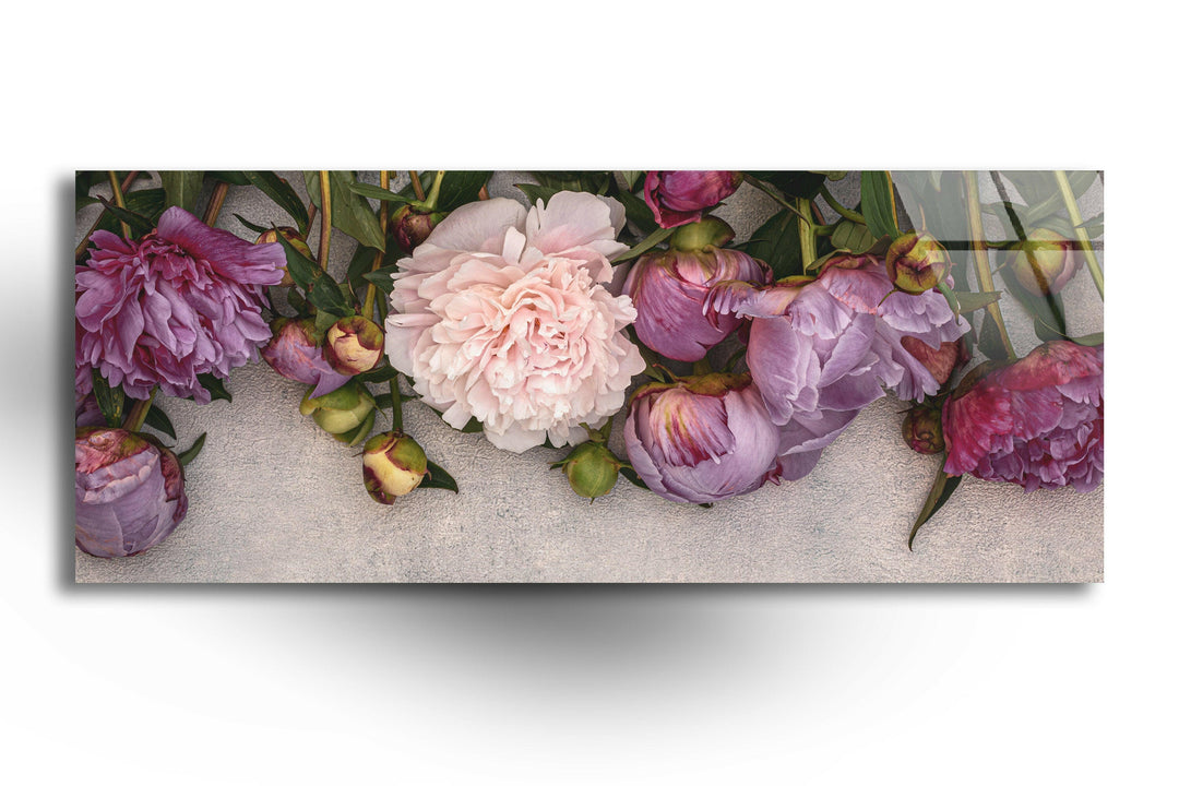 Pink Peony Flowers Glass Wall Art, glass art painting, glass art for the Wall