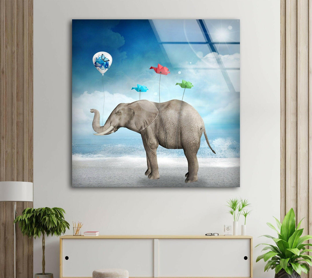 Surreal Elephant Glass Wall Art glass art painting, glass art for the Wall