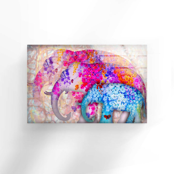 Colorful Elephants Glass Wall Art large glass photo prints, glass wall photos