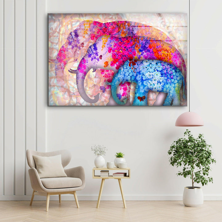 Colorful Elephants Glass Wall Art glass pictures for Wall, glass prints wall art