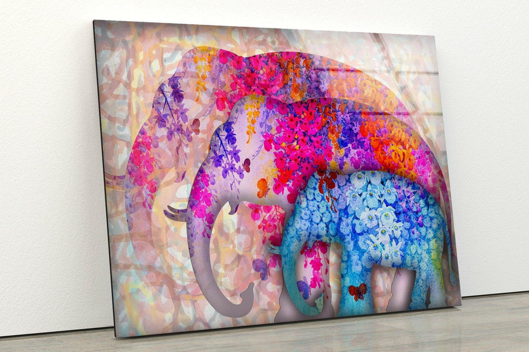 Colorful Elephants Glass Wall Art custom glass pictures, glass art prints