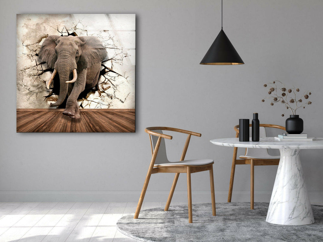 3D Elephant Glass Wall Art print picture on glass, Tempered Glass Wall Art