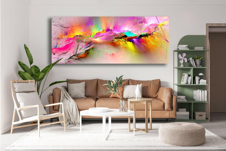 Pink Color Splash Abstract Glass Wall Art, glass pictures for Wall, glass prints wall art