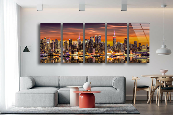 New York City Night Skyline Landscape Glass Wall Art, glass image printing, glass prints from photos