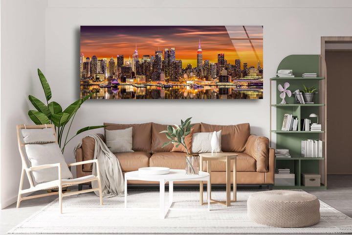 New York City Night Skyline Landscape Glass Wall Art, glass photo prints, glass picture prints