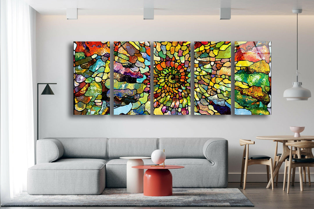 Colorful Abstract Stained Glass Wall Art, custom glass photo prints, large glass prints