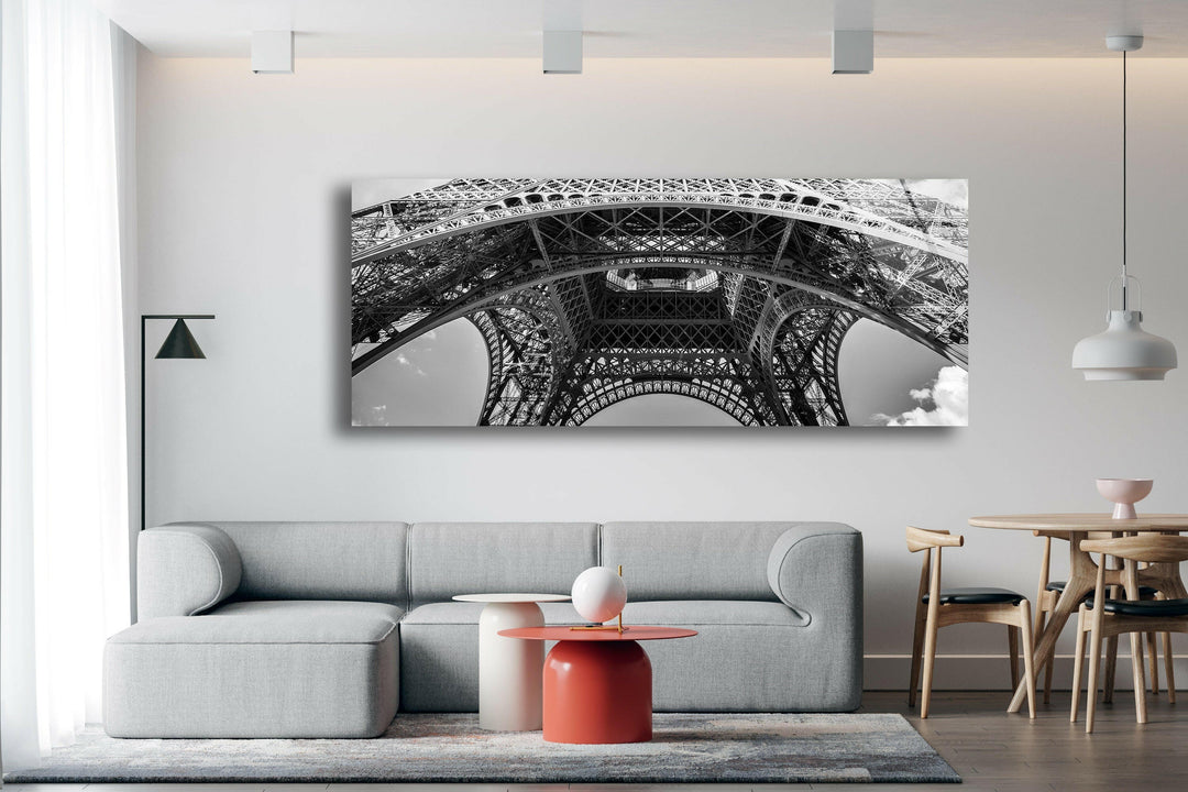 Under Eiffel Tower Paris Glass Wall Art, custom glass pictures, glass art prints