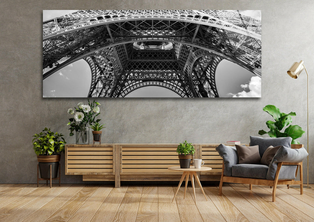 Under Eiffel Tower Paris Glass Wall Art, glass image printing, glass prints from photos