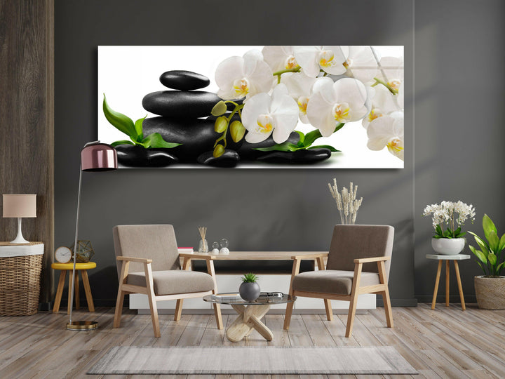 Zen Stones&White Orchid Glass Wall Art, print on glass, glass printed photos