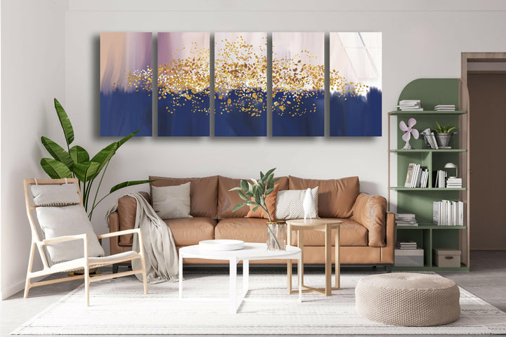 Navy Blue&Gold Abstract Glass Wall Art, glass image printing, glass prints from photos