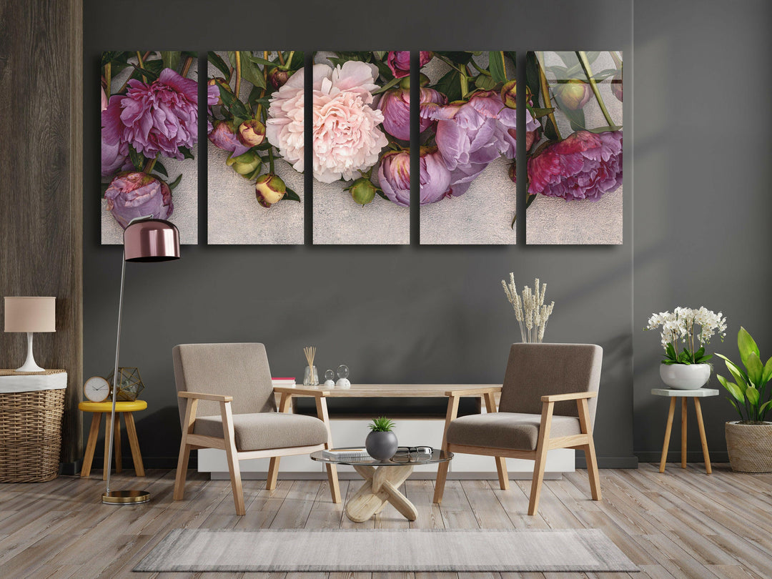 Pink Peony Flowers Glass Wall Art, print picture on glass, Tempered Glass Wall Art