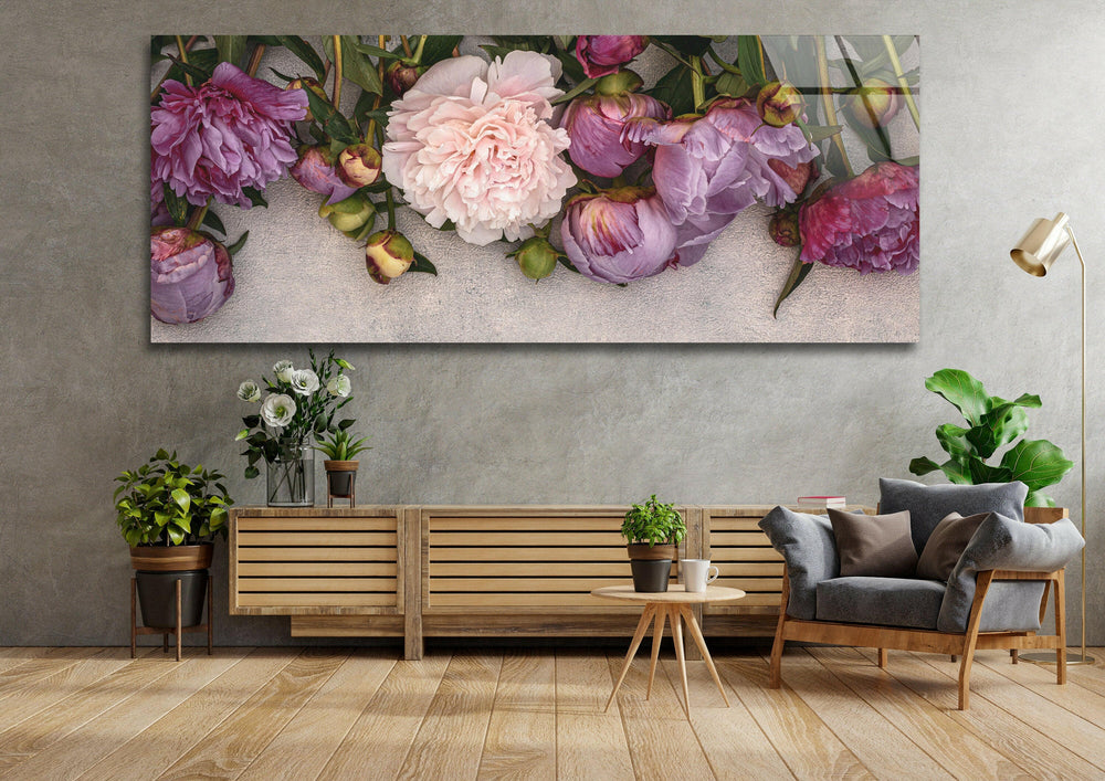 Pink Peony Flowers Glass Wall Art, custom glass photo prints, large glass prints