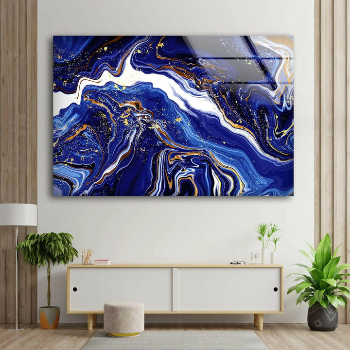 Dark Blue & Gold Marble Glass Wall Art glass wall decor, glass wall art decor