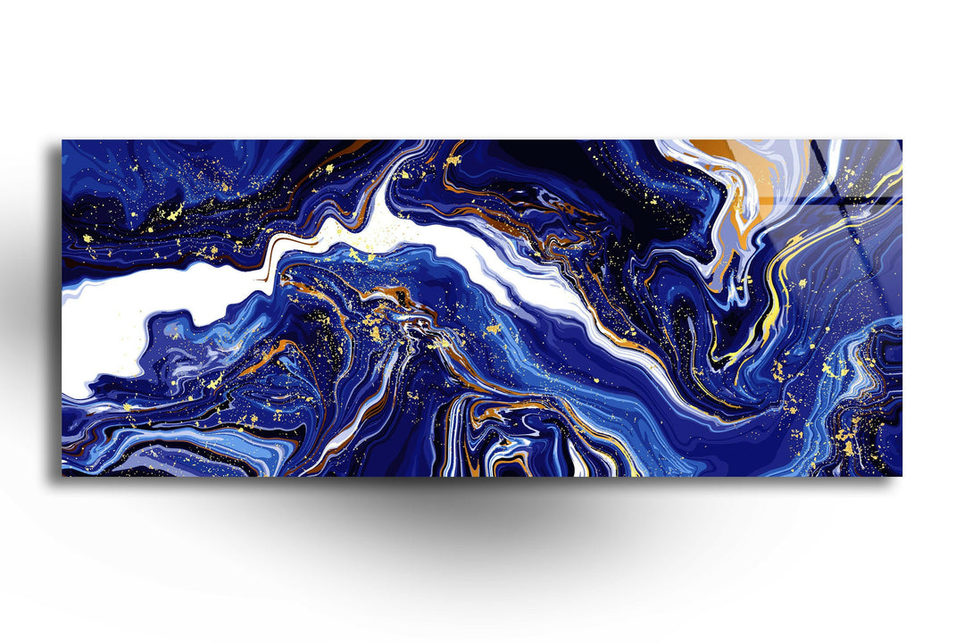 Gold, Blue Abstract Marble Glass Wall Art, custom glass photo prints, large glass prints