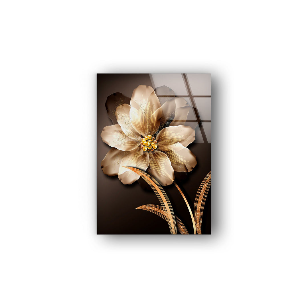 Golden Flower Glass Wall Art, glass pictures for Wall, glass prints wall art