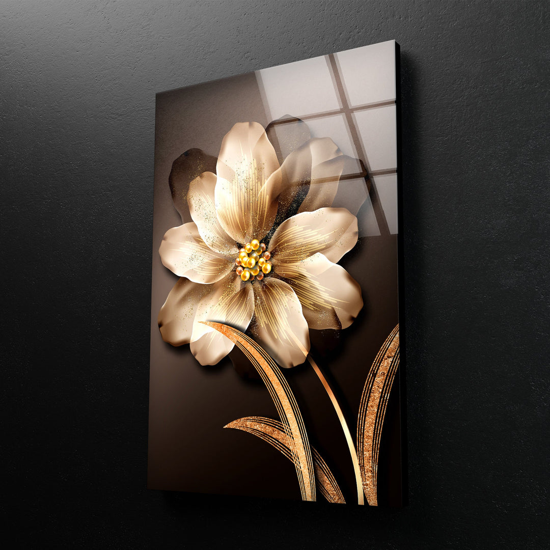 Golden Flower Glass Wall Art, glass image printing, glass prints from photos