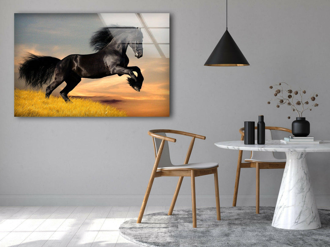 Big Black Horse Glass Wall Art custom glass photo prints, large glass prints