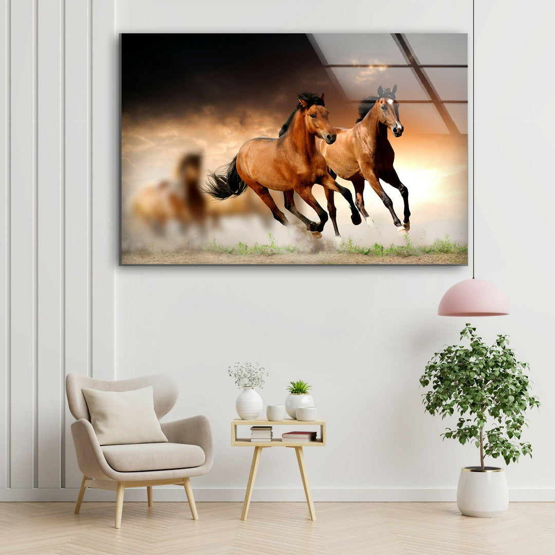 Wild Horses Running Glass Wall Art print on glass, glass printed photos