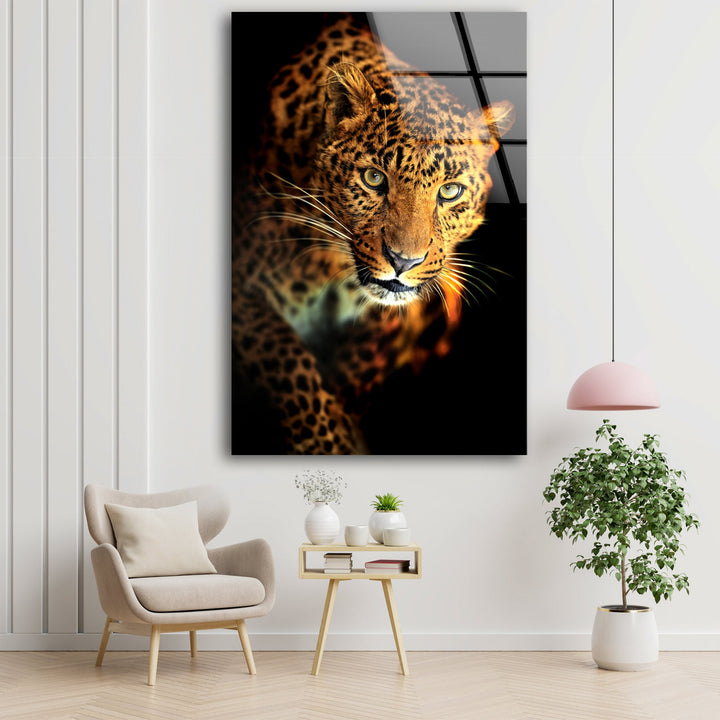 Portrait of a Leopard Glass Wall Art custom glass photo prints, large glass prints