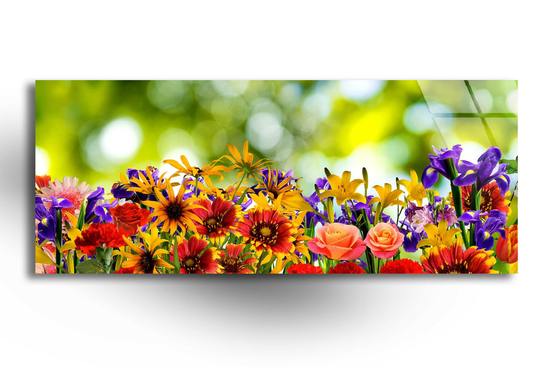 Colorful Flower Garden Glass Wall Art, glass photo prints, glass picture prints