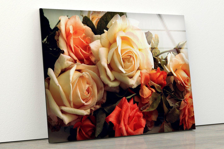 Vintage Styled Roses Glass Wall Art, Glass Printing Wall Art, Print photos on glass
