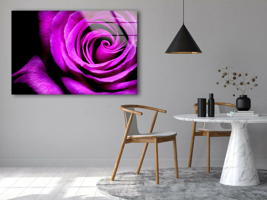 Big Purple Rose Glass Wall Art, glass image printing, glass prints from photos
