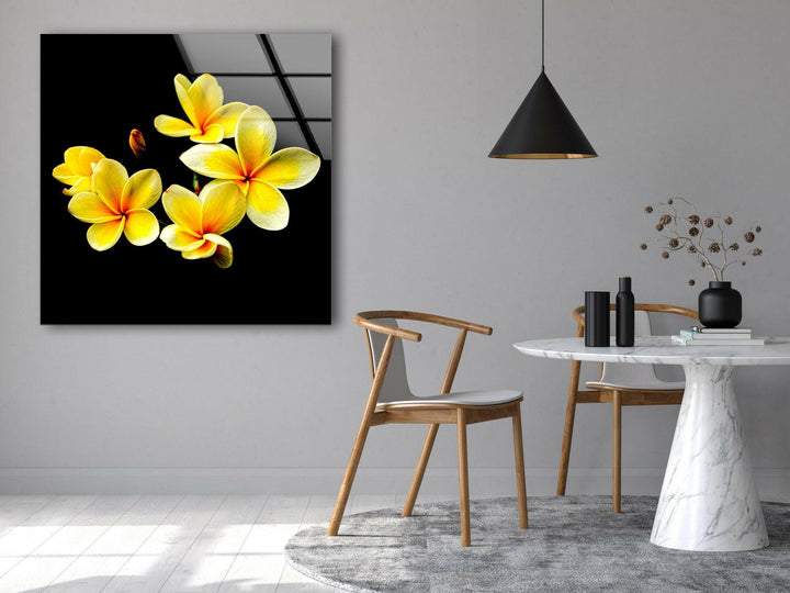 Yellow Plumeria Glass Wall Art, Glass Printing Wall Art, Print photos on glass