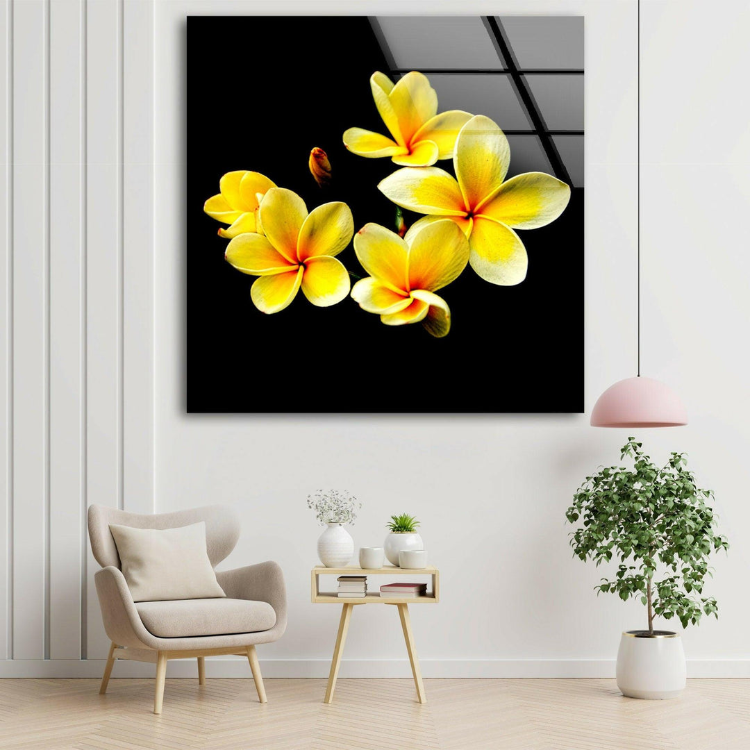 Yellow Plumeria Glass Wall Art, glass image printing, glass prints from photos