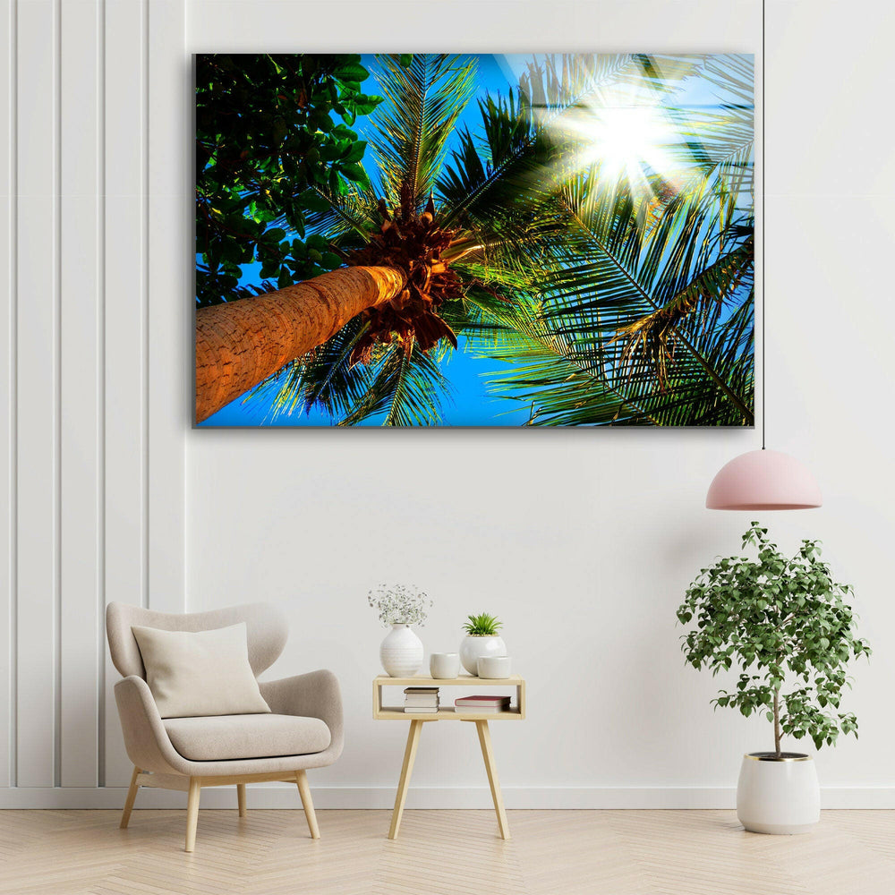 Palm Trees On A Sunny Glass Wall Art custom glass pictures, glass art prints