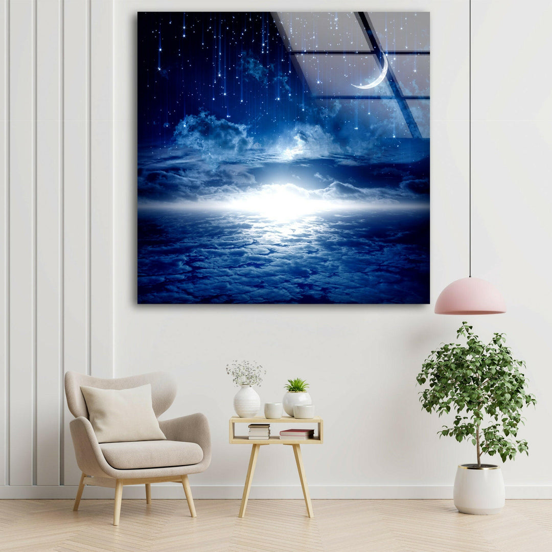 Starry Night Sky Moon Glass Wall Art, Glass Printing Wall Art, Print photos on glass