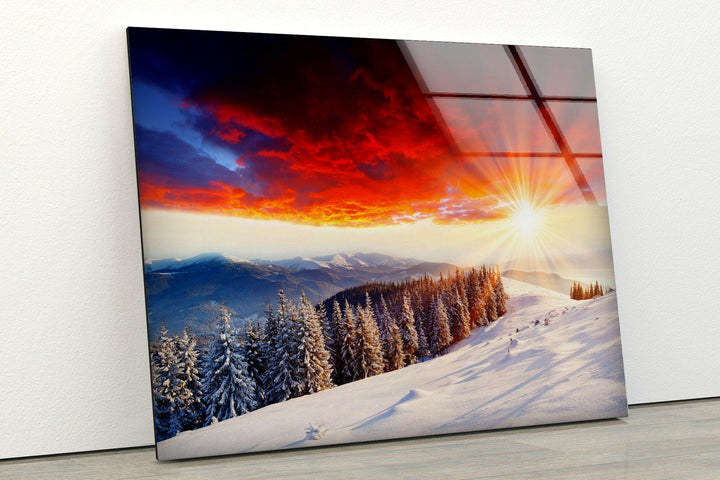 Winter Sunrise in a Snowy Glass Wall Art Glass Printing Wall Art, Print photos on glass