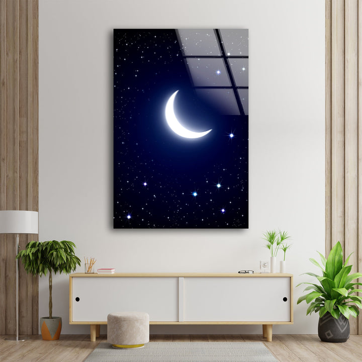 Night Sky With Moon Glass Wall Art custom glass pictures, glass art prints