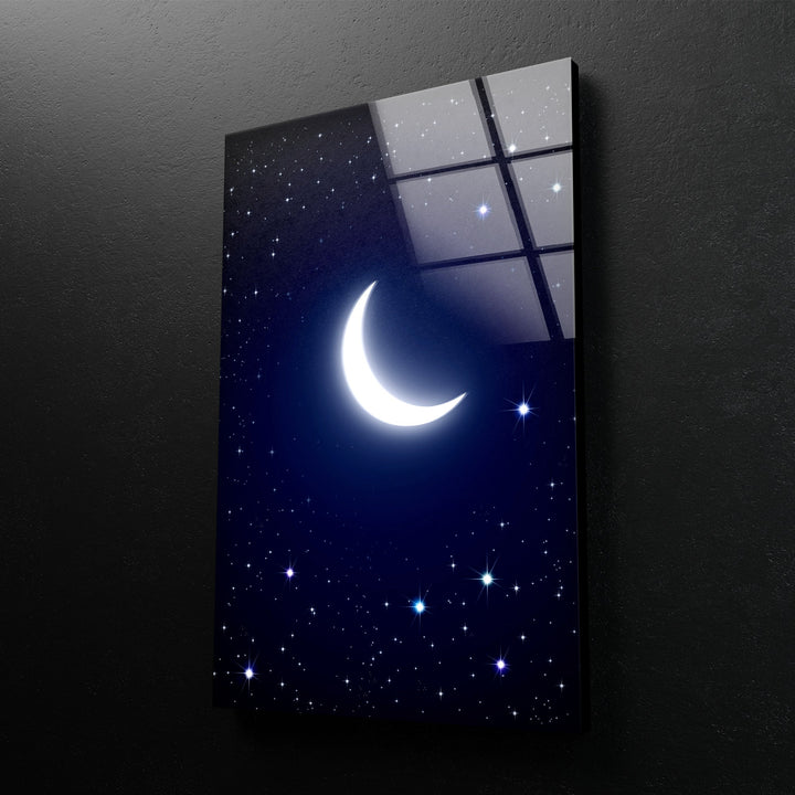 Night Sky With Moon Glass Wall Art custom glass photo prints, large glass prints