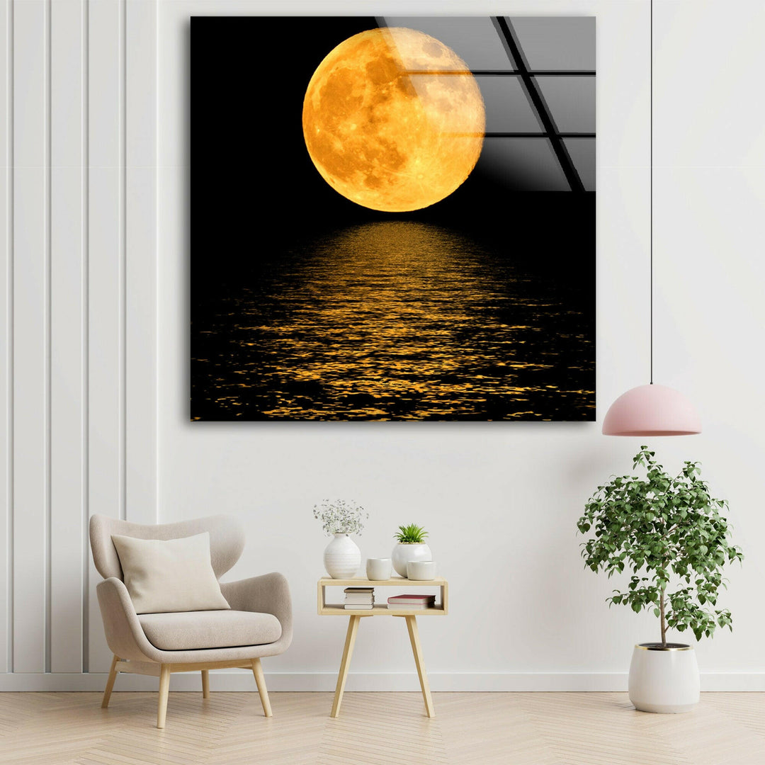 Moonlight Orange Glass Wall Art custom glass pictures, glass art prints